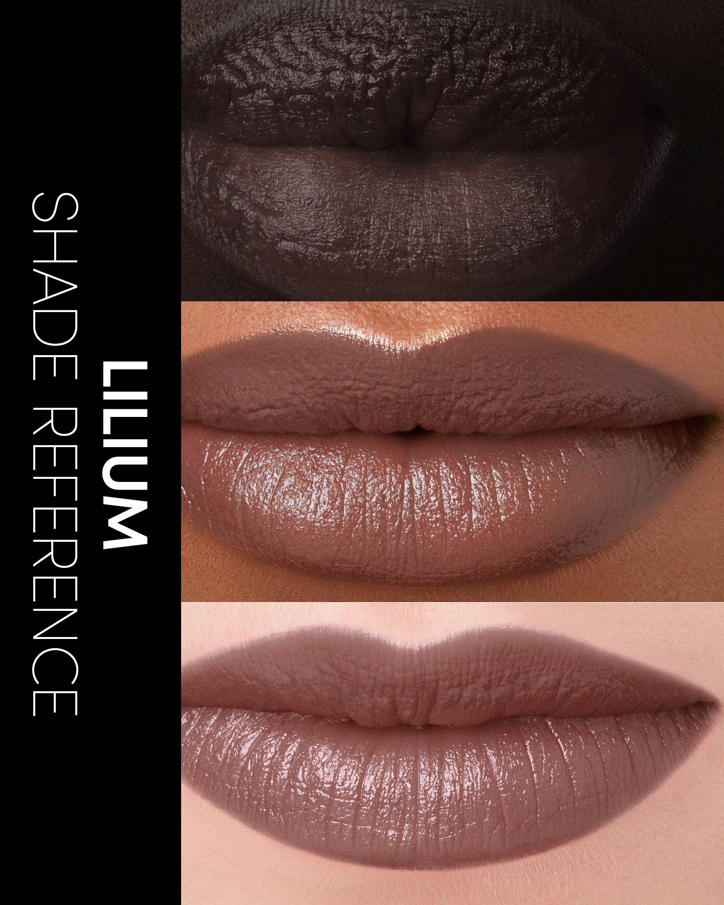 Collage of lips with different shades labeled 'Lilium' for shade reference.