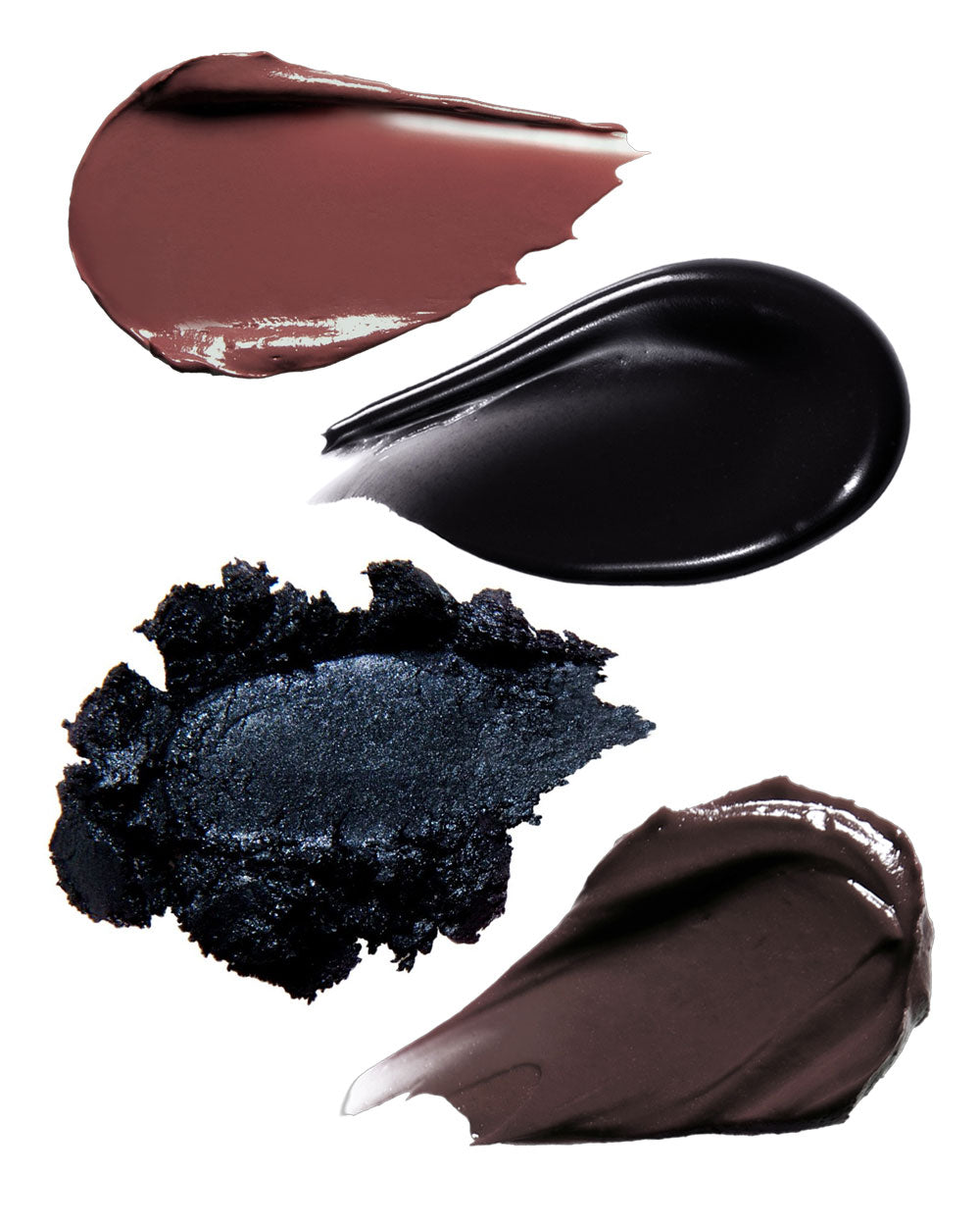 Three different shades of makeup swatches on a white background