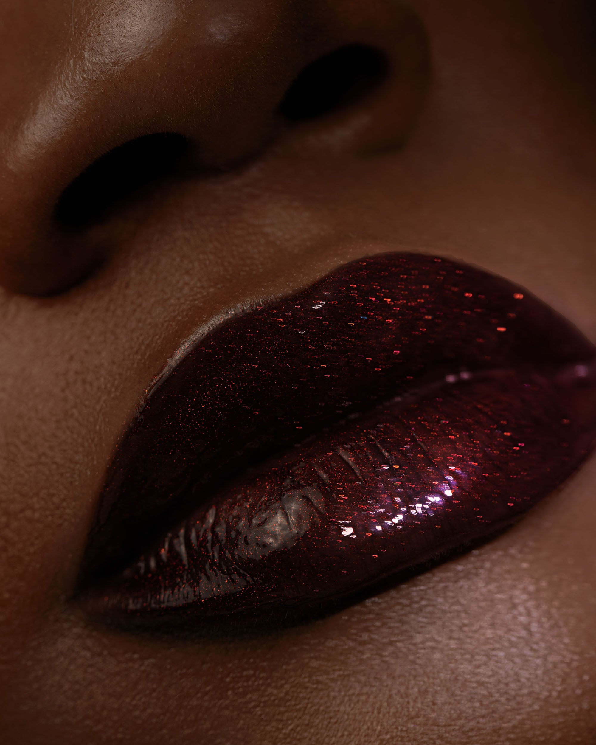 Close-up lip macro of Night Flower Thorn Bite lip oil