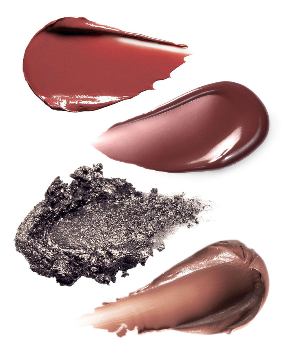 Four different makeup swatches on a white background